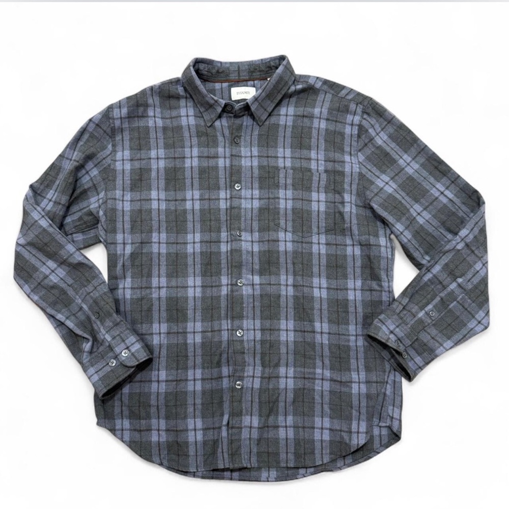 Gray and Blue Plaid Button-Up Shirt stitch note size men large